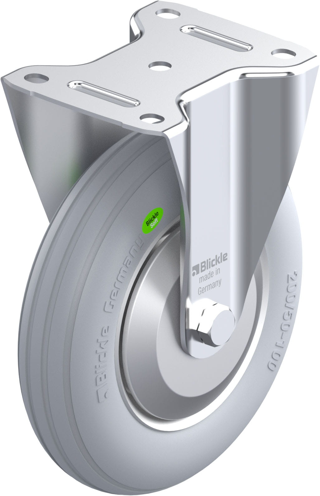 Bockrolle B-VW 202R-SG-FA, Ø 200 mm, max. 100 kg, Stahlblech