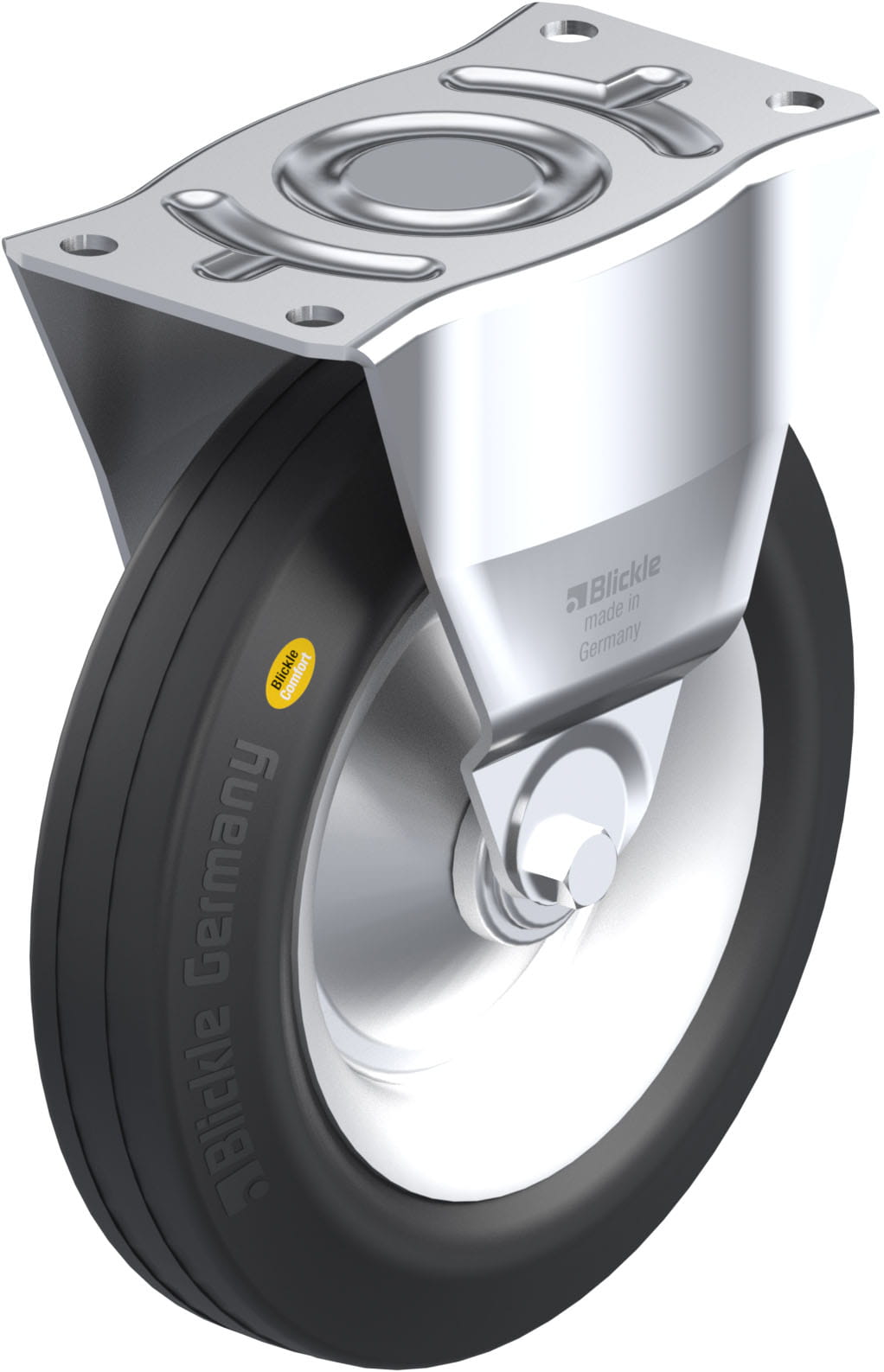 Bockrolle B-RD 282R, Ø 280 mm, max. 600 kg, Stahlblech